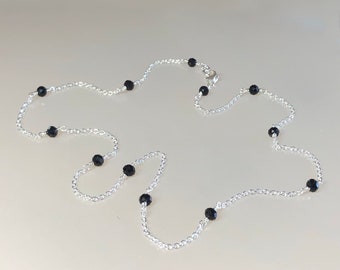 Dainty black tourmaline choker, black gemstone necklace, black crystal station necklace, thin layering chain, healing stone jewelry, women