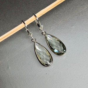 Green amethyst drop earrings silver, prasiolite earrings, long dangle drop earrings, pastel green gemstone jewelry, gift for her, leverbacks