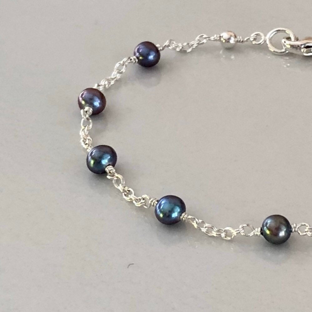 Genuine Pearl Bracelet, June Birthstone, Purple Pearl
