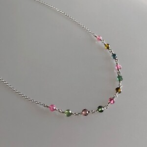 Watermelon tourmaline necklace, October birthstone, rainbow ombre gemstones, women beaded necklace, delicate tourmaline jewelry zdjęcie 8