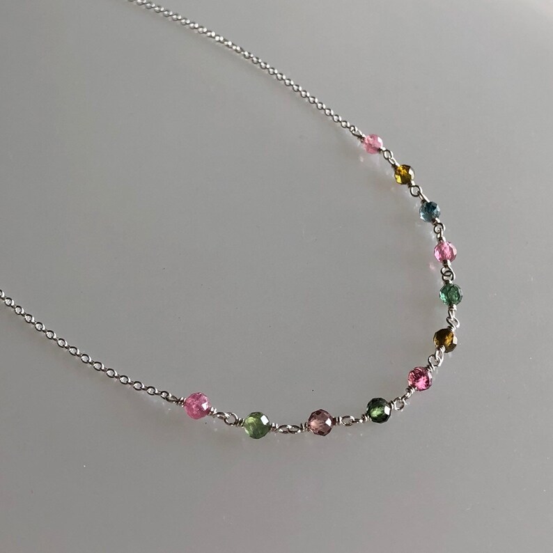 Watermelon tourmaline necklace, October birthstone, rainbow ombre gemstones, women beaded necklace, delicate tourmaline jewelry zdjęcie 8