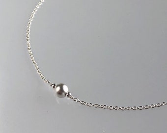 Sterling silver bead necklace, delicate silver bead necklace, dainty wedding choker, minimalist, simple, basic, layering, 925 silver, gift