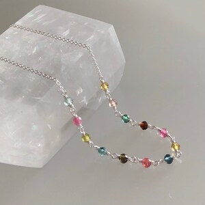 Watermelon tourmaline necklace, October birthstone, rainbow ombre gemstones, women beaded necklace, delicate tourmaline jewelry zdjęcie 2