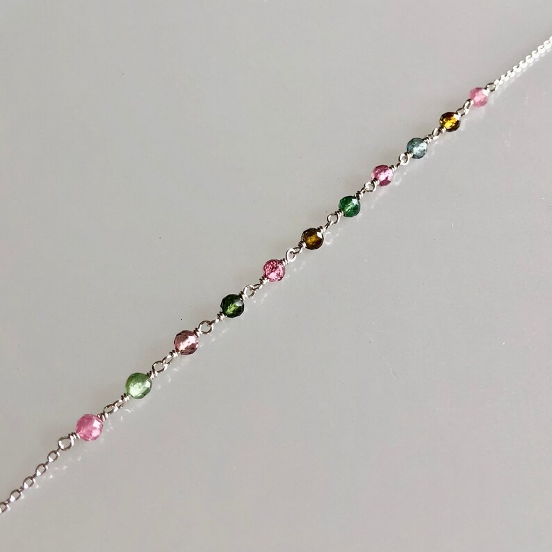 Watermelon tourmaline necklace, October birthstone, rainbow ombre gemstones, women beaded necklace, delicate tourmaline jewelry zdjęcie 6