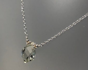 Green amethyst necklace, genuine prasiolite necklace, pale green quartz pendant, twist gemstone choker, women necklace, girlfriend, dainty