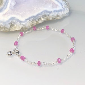 Pink sapphire bracelet, September birthstone gift, genuine gemstone, semi precious stone, natural pink sapphire, thin beaded stack bracelet