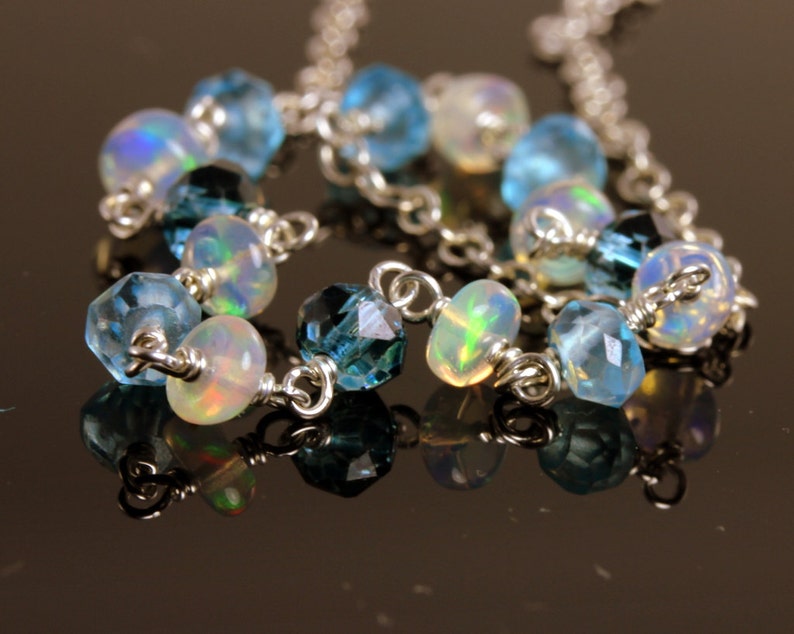 topaz blue gemstone jewelry opal natural gemstones Genuine gemstone necklace silver multi gemstones dainty stone slim beaded choker