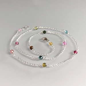 Dainty multi tourmaline necklace, watermelon tourmaline choker necklace, rainbow gemstone jewelry, girl necklace, minimalist chain, delicate