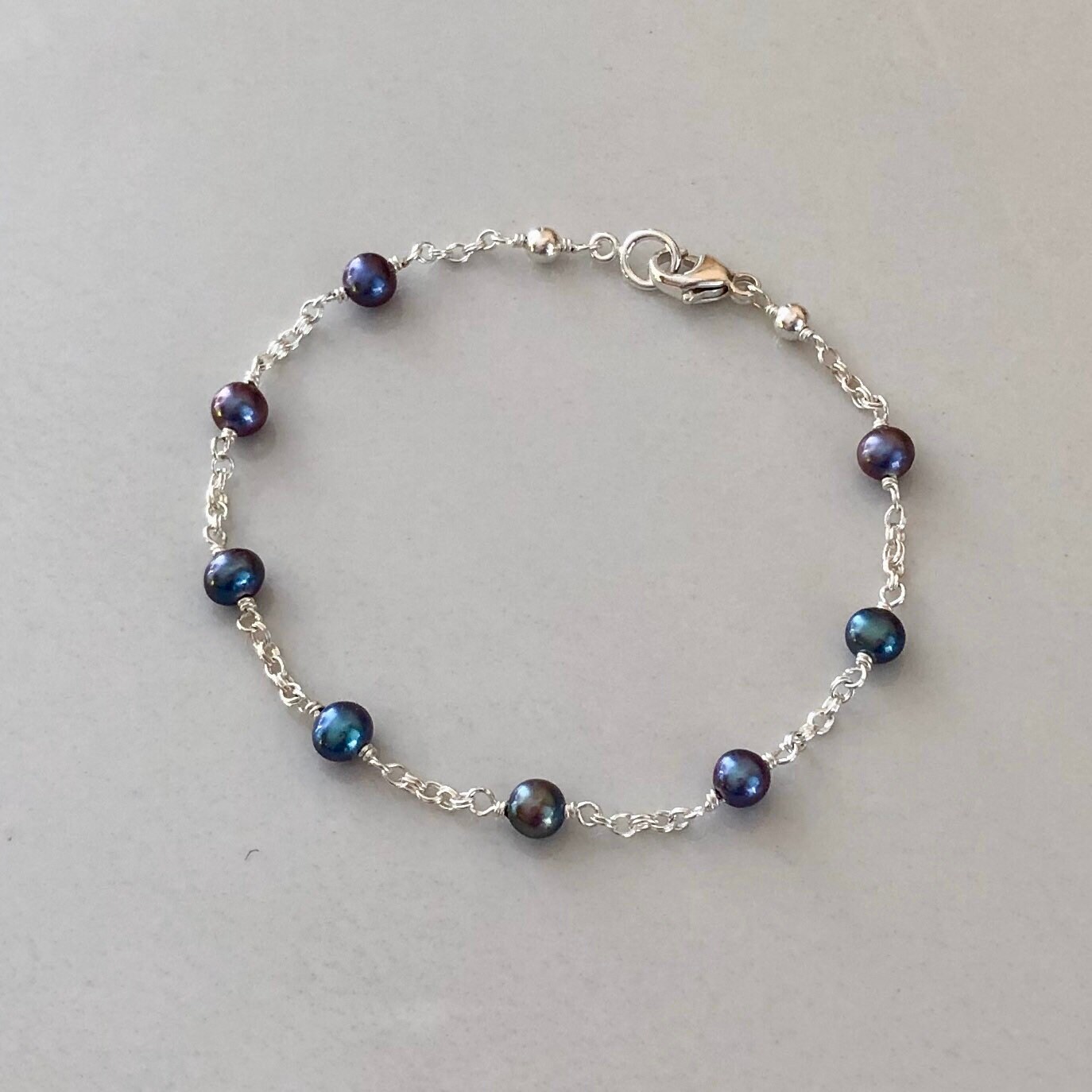 Genuine Pearl Bracelet, June Birthstone, Purple Pearl