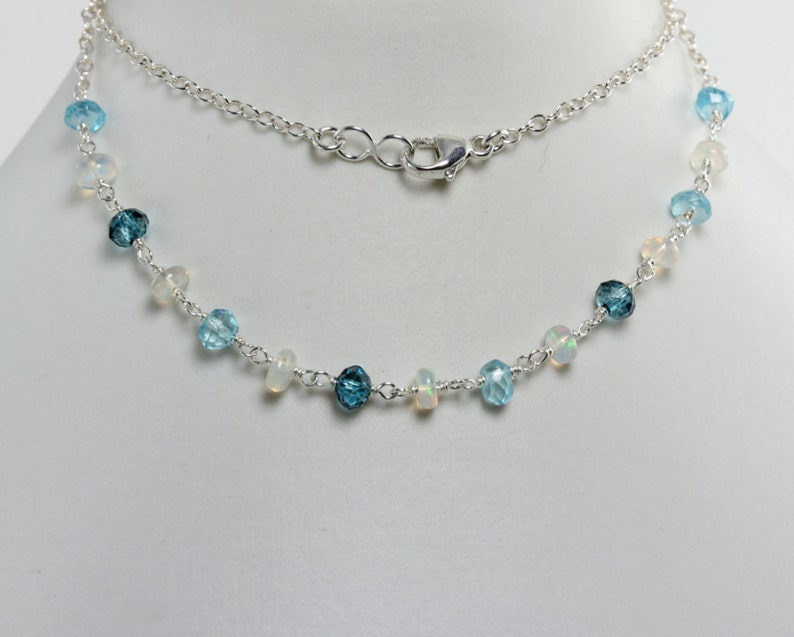 topaz blue gemstone jewelry opal natural gemstones Genuine gemstone necklace silver multi gemstones dainty stone slim beaded choker