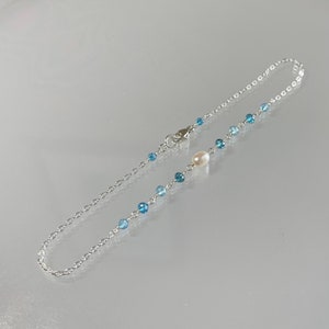Blue topaz pearl anklet, mixed blue gemstone anklet, multi blue topaz anklet, summer jewelry silver chain anklet, dainty women ankle jewelry