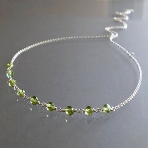 Dainty peridot choker, genuine peridot necklace, August birthstone necklace, green gemstone, peridot bead necklace, minimalist layer chain