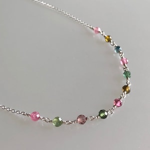 Watermeloen-toermalijnketting, geboortesteen oktober, regenboogombre-edelstenen, dameskralenketting, delicate toermalijnsieraden
