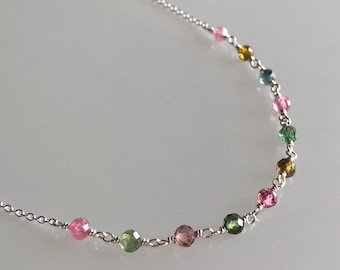 Watermelon tourmaline necklace, October birthstone, rainbow ombre gemstones, women beaded necklace, delicate tourmaline jewelry