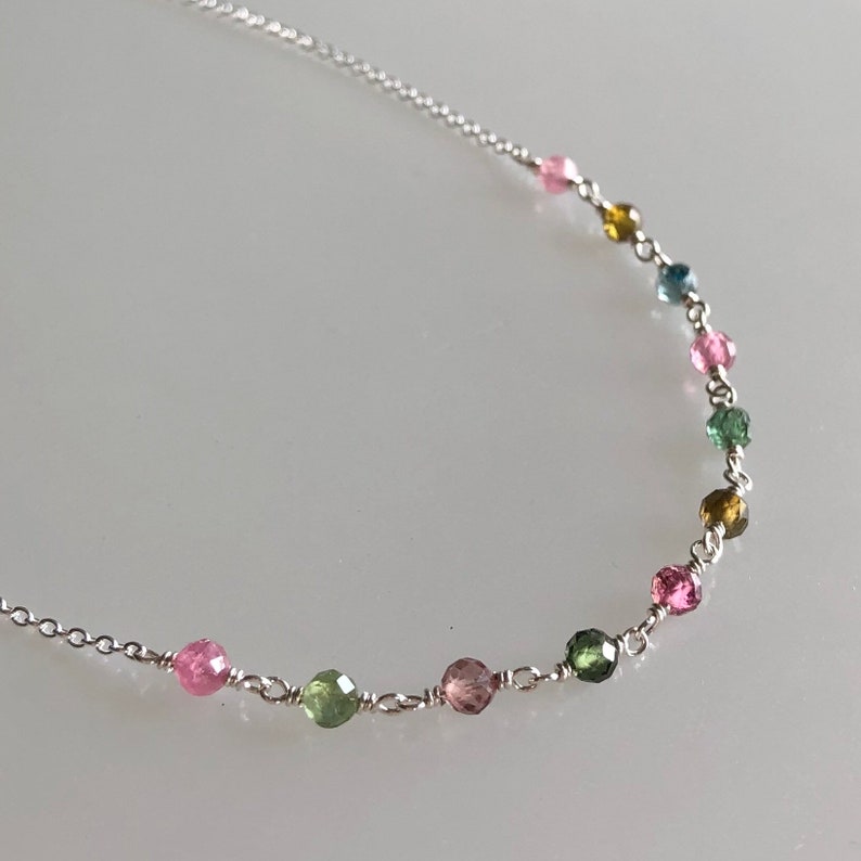 Watermelon tourmaline necklace, October birthstone, rainbow ombre gemstones, women beaded necklace, delicate tourmaline jewelry zdjęcie 1