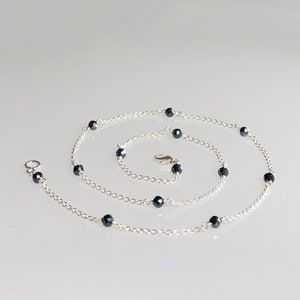 Dainty black spinel choker, black gemstone necklace, black crystal station necklace, thin layering chain, delicate silver choker for girl