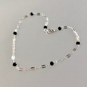 Dainty black tourmaline anklet, black gemstone beaded ankle jewelry, summer jewelry, 925 silver, delicate women anklet, protection stone