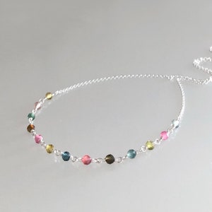 Watermelon tourmaline necklace, October birthstone, rainbow ombre gemstones, women beaded necklace, delicate tourmaline jewelry zdjęcie 4
