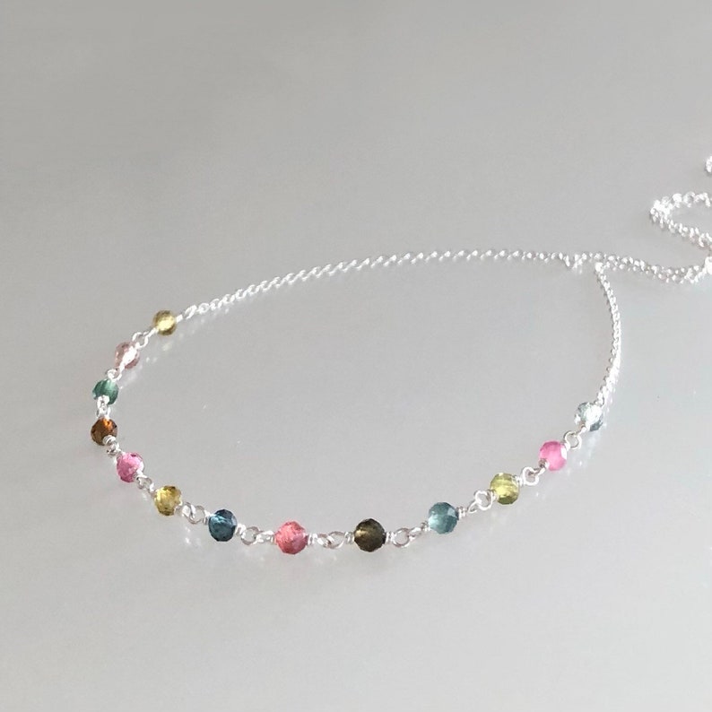 Watermelon tourmaline necklace, October birthstone, rainbow ombre gemstones, women beaded necklace, delicate tourmaline jewelry zdjęcie 4