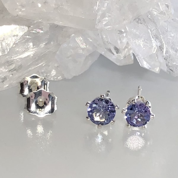 Genuine tanzanite stud earrings, 4 mm tanzanite earrings, genuine tanzanite gemstone studs, periwinkle blue gemstone, December birthstone