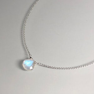 Genuine moonstone necklace, June birthstone gift, sterling silver, natural moonstone, gemstone heart, blue flash moonstone heart pendant