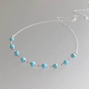 Delicate larimar choker, genuine larimar necklace, blue larimar gemstone, aqua larimar jewelry, natural caribbean larimar, dainty minimalist