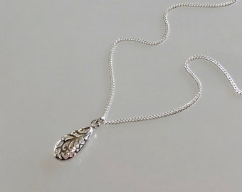 Sterling silver teardrop necklace, filigree teardrop pendant, 925 silver, simple, basic, everyday necklace, women necklace, gift for her