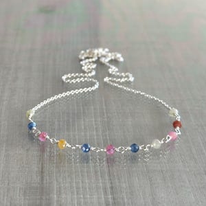 Genuine sapphire necklace, minimalist gemstone necklace, dainty multi sapphire jewelry, mixed sapphire gemstone, September birthstone gift
