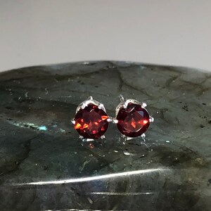 Genuine AAA red garnet stud earrings, 5 mm Mozambique garnet studs, red gemstone studs, January birthstone, minimalist, his anniversary gift