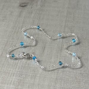 Dainty mixed blue topaz anklet, multi blue gemstone ankle bracelet, sterling silver chain anklet, women ankle jewelry, minimalist anklet
