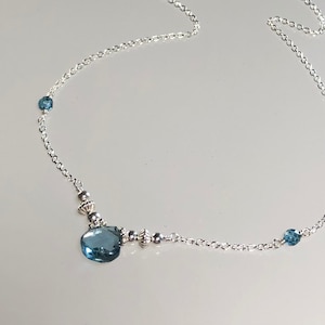 Genuine London blue topaz necklace, dainty December birthstone necklace, blue topaz choker, blue gemstone heart jewelry, semi precious stone