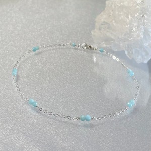 Delicate thin larimar anklet, caribbean larimar gemstone, dainty beaded blue larimar ankle bracelet, bridal something blue ankle jewelry