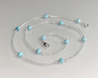 Dainty larimar choker, delicate larimar necklace, blue gemstone jewelry, genuine Caribbean blue larimar, beaded station necklace, women gift