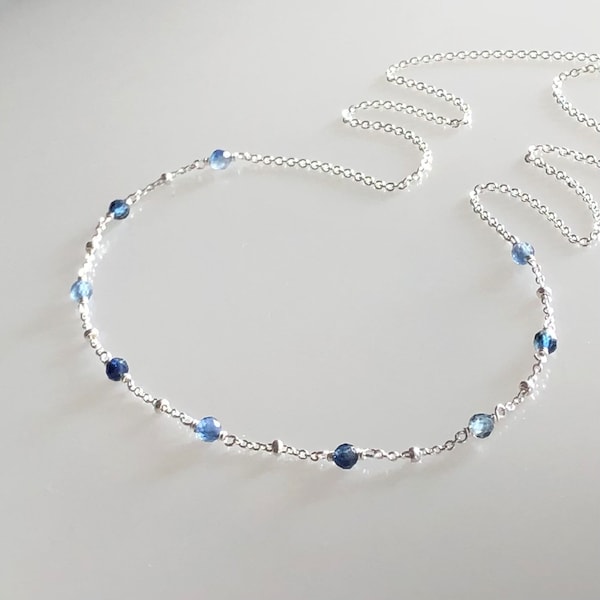 Genuine blue sapphire choker, tiny blue gemstone necklace, dainty sapphire necklace, delicate, modern, layering choker, ombre, shaded gems