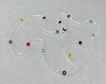 Gemstone rainbow choker necklace, genuine multi gemstone choker, gemstone chakra station necklace, dainty trendy beaded choker, minimalist