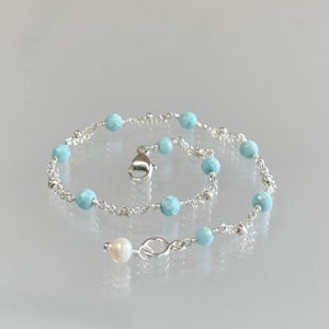 Dainty larimar bracelet, larimar gemstone jewelry, dolphin stone, genuine aqua blue larimar, genuine larimar beaded bracelet, women bracelet