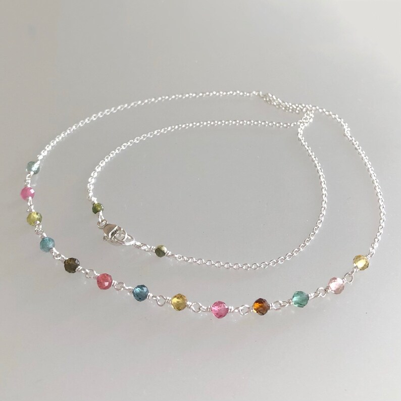 Watermelon tourmaline necklace, October birthstone, rainbow ombre gemstones, women beaded necklace, delicate tourmaline jewelry zdjęcie 3