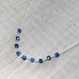 Genuine blue kyanite choker, dainty cube kyanite necklace, throat chakra stone, silver kyanite jewelry, minimalist layering choker, women