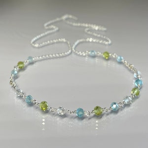 Dainty multi gemstone choker, multi birthstone necklace, genuine mixed gemstone chain necklace, thin dainty minimalist choker, blue green