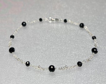 Genuine black tourmaline bracelet, sterling silver black gemstone bracelet, grounding black beaded bracelet, women protection bracelet gift