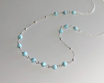 Dainty larimar choker, genuine larimar necklace, silver blue larimar gemstone jewelry, natural caribbean larimar, women minimalist necklace