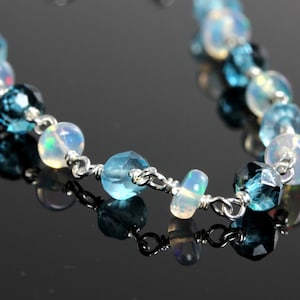 Genuine gemstone necklace silver, natural gemstones, slim beaded choker, opal, topaz, blue gemstone jewelry, dainty stone, multi gemstones