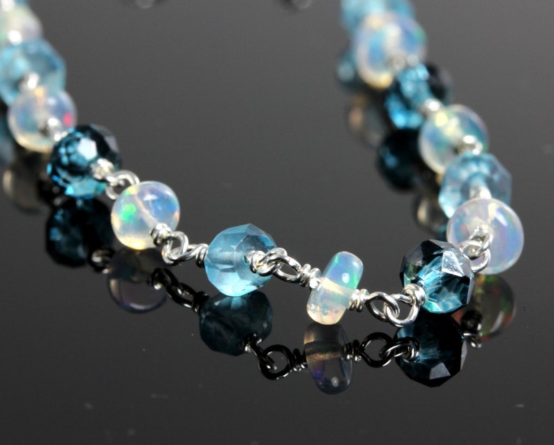 topaz blue gemstone jewelry opal natural gemstones Genuine gemstone necklace silver multi gemstones dainty stone slim beaded choker