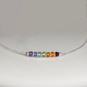 Dainty chakra crystal necklace, 7 chakra necklace, gemstone bar necklace, gemstone chakra, balance, spiritual, energy centre, minimalist