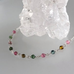 Watermelon tourmaline necklace, October birthstone, rainbow ombre gemstones, women beaded necklace, delicate tourmaline jewelry zdjęcie 10