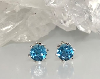 Swiss blue topaz 5 mm stud earrings, genuine AAA swiss blue topaz earrings, 5 mm gemstone stud, minimalist, blue gemstone, dainty topaz stud