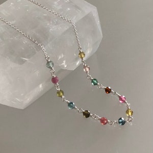 Watermelon tourmaline necklace, October birthstone, rainbow ombre gemstones, women beaded necklace, delicate tourmaline jewelry zdjęcie 5