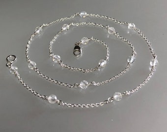 Dainty white topaz choker, genuine white topaz chain, dainty clear gemstone necklace, clear crystal jewelry, beaded station necklace, women