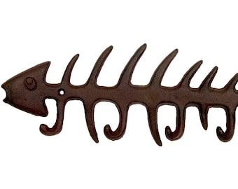Fishbone Cast Iron Hanger Skeleton Nautical Key Leash Wall Hook Decor Fish Bone