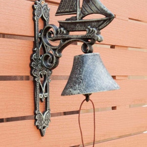 Cast Iron Doorbell Sail Boat Decorative Hanging Door Bell Antique Rust and Verdigris